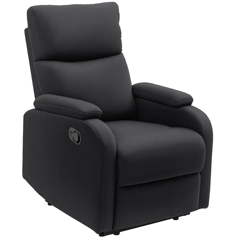 Poltrona Relax Reclinabile Manuale a 60° Imbottita in Tessuto con Poggiapiedi, Sedia Ergonomica per Salotto e Casa, Nero