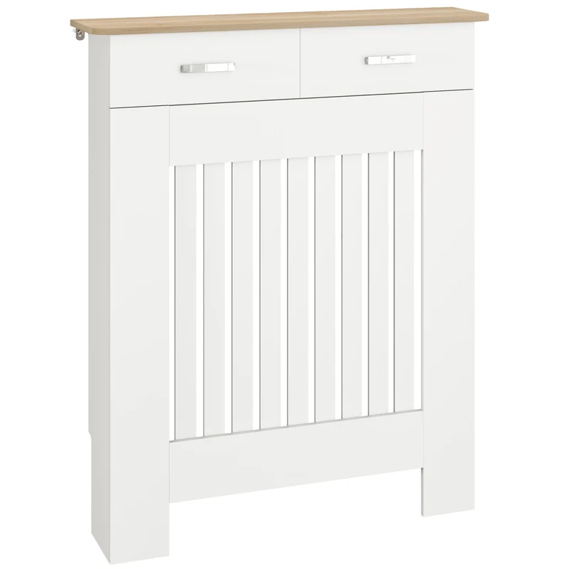 Copritermosifone in Legno Bianco con Cassetto e Doghe Antiribaltamento Salvaspazio per Casa 78x19x97 cm