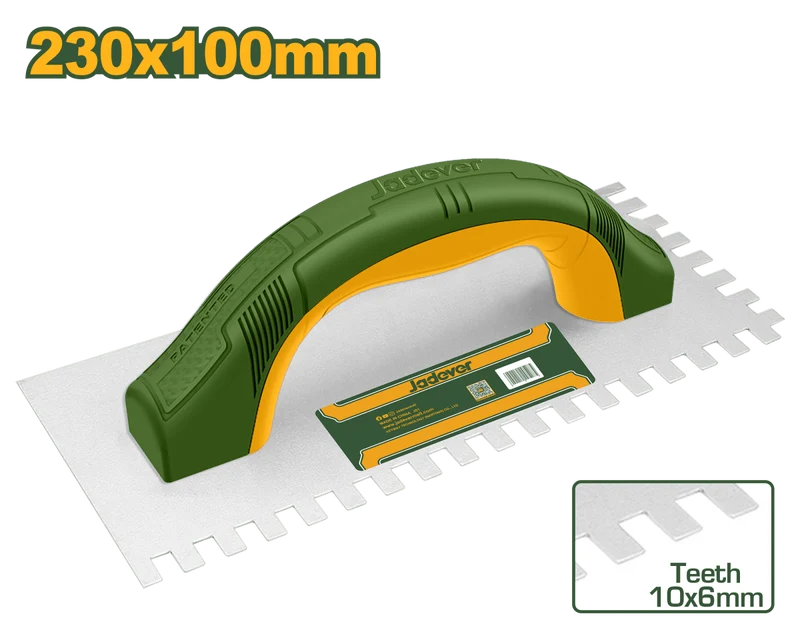 Spatola Dentata Jadever 230x100 mm Denti 10x6 mm in Acciaio al Carbonio