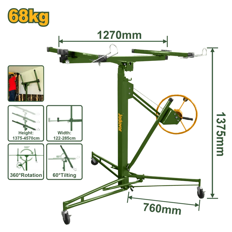Sollevatore per Cartongesso Jadever 68 kg con Rotazione 360°