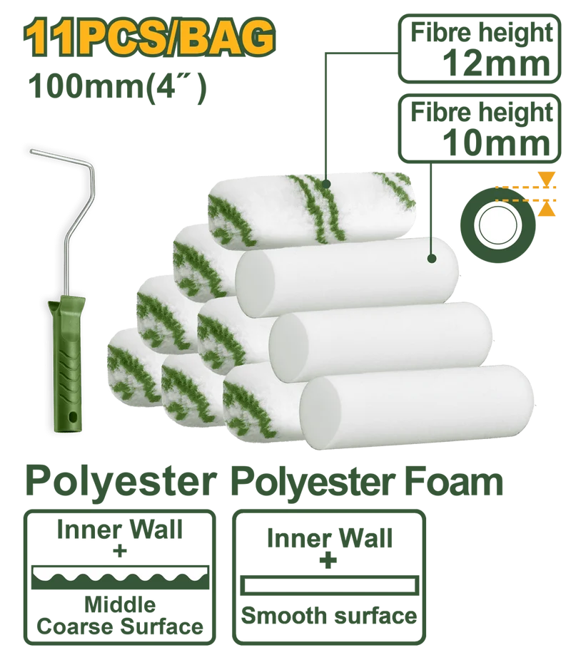 Set rulli per pittura Jadever 100 mm con manico – 11 pezzi per superfici lisce e pareti interne