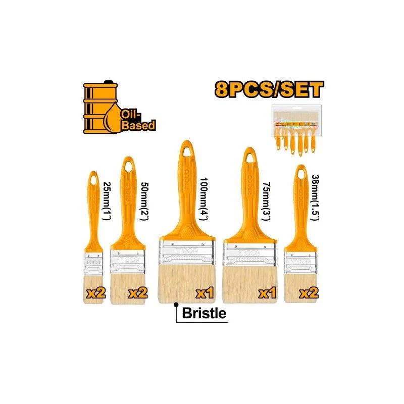 Set 8 Pennelli a Setola Bionda con Manico in Plastica