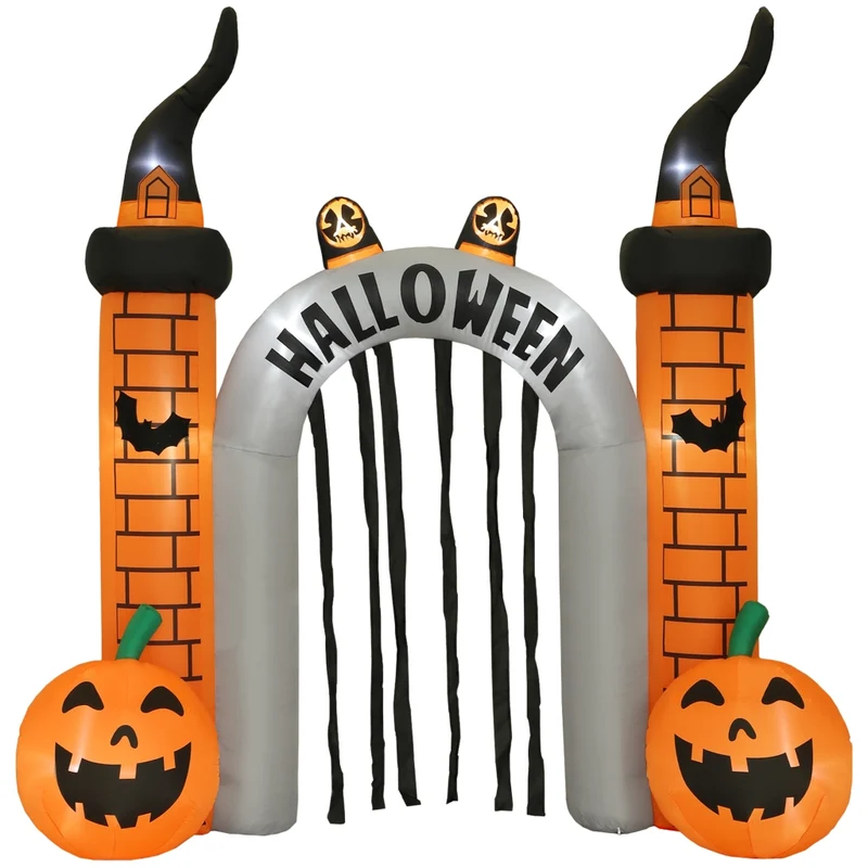 Arco gonfiabile di Halloween con zucche, 10 luci LED integrate in poliestere, decorazione per giardino ed esterno