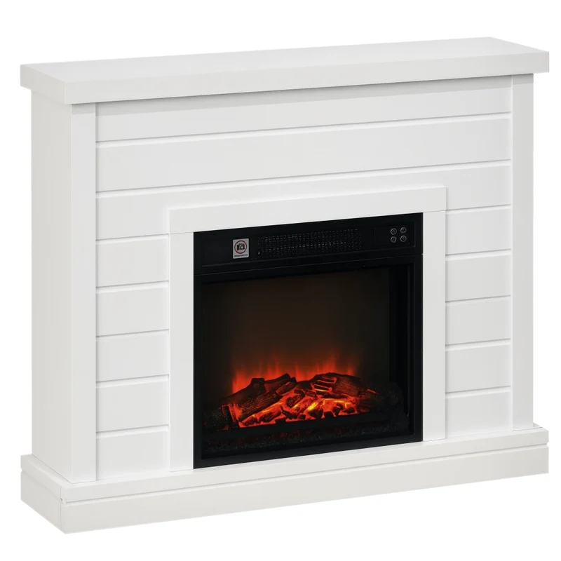 Caminetto Elettrico con Effetto Fiamma 3D Telecomando e Timer Temperatura Regolabile 17-27°C Bianco per Casa
