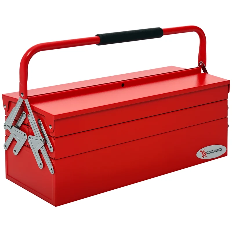 Cassetta Portautensili in Acciaio SPCC 5 Scomparti Valigetta Attrezzi Pieghevole Rossa Robusta per Officina e Fai da Te 56 x 20 x 41 cm