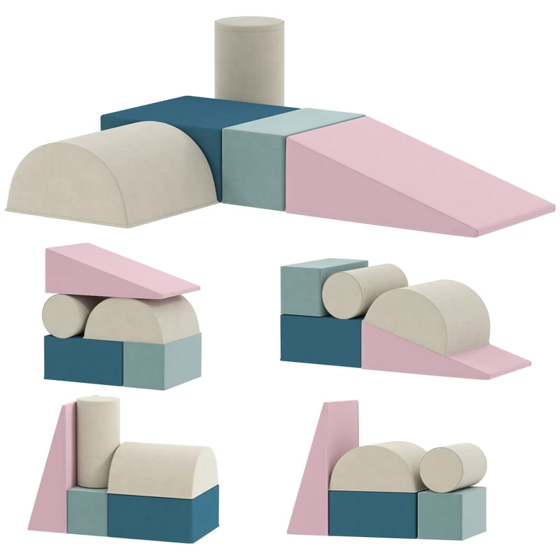Set 5 Blocchi da Arrampicata per Bambini in Schiuma Morbida Gioco Indoor con Rivestimento Sfoderabile