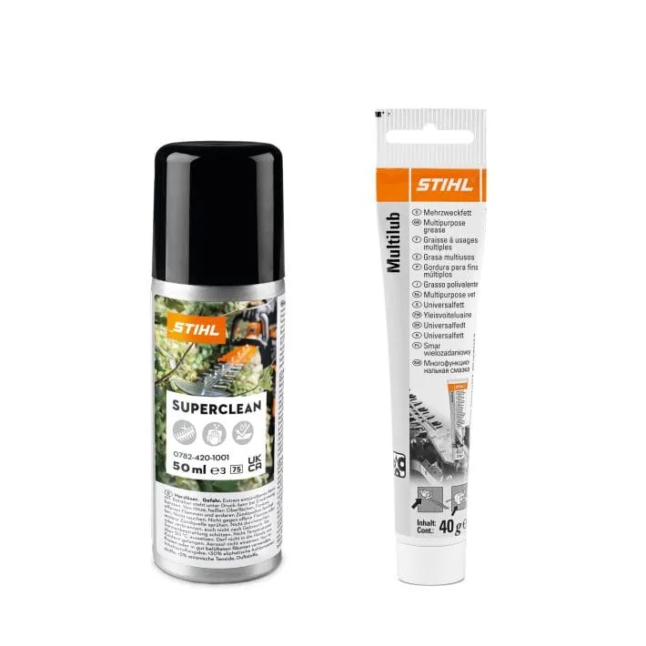 CARE & CLEAN KIT HS STIHL per pulizia e manutenzione tagliasiepi e tosasiepi.