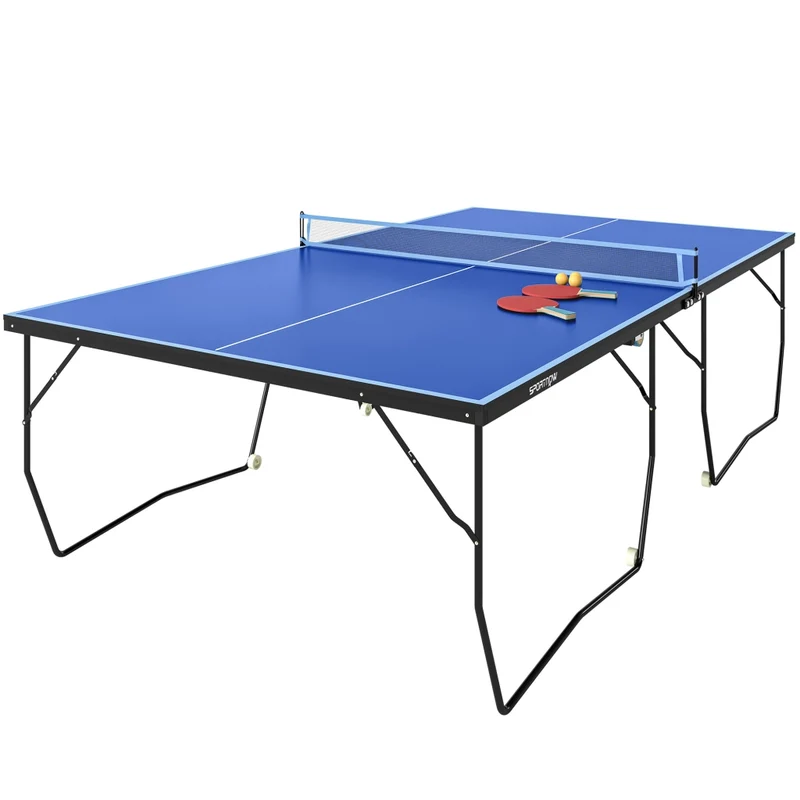 Tavolo da Ping Pong Pieghevole con 8 Ruote, Struttura in Acciaio e MDF, Blu, 274 x 152,5 x 76 cm, Salvaspazio per Casa