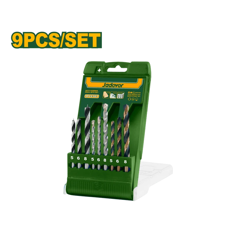 Set Punte Trapano Jadever 9 Pezzi per Metallo, Muratura e Legno 5–6–8 mm