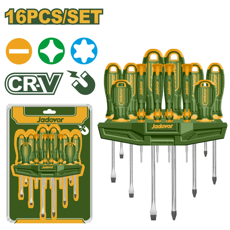 Set Cacciaviti Jadever 16 Pezzi Cr-V Professionali con Support