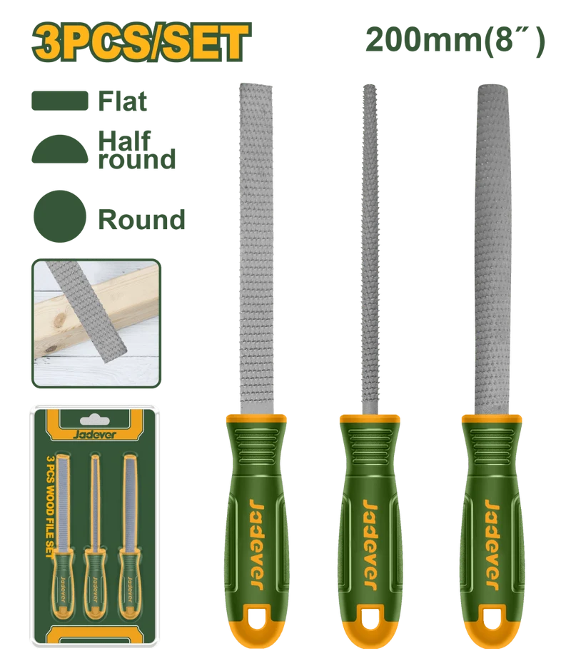 Set Lime per Legno Jadever 3 Pezzi 200 mm Acciaio al Carbonio