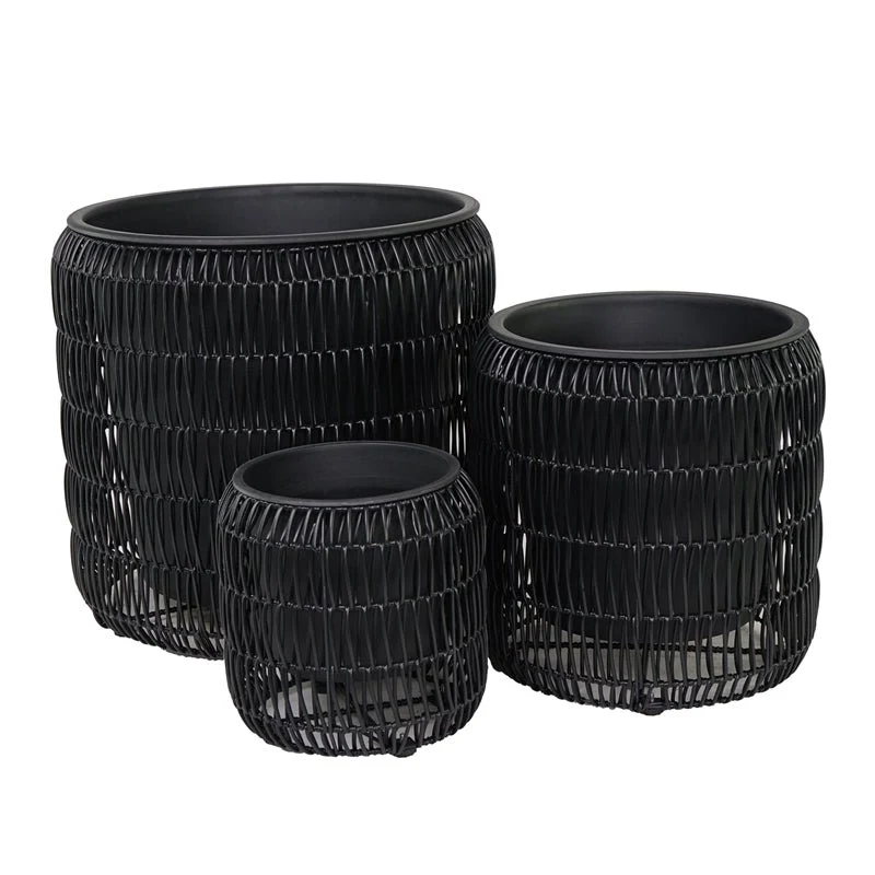 Set Portavasi Nero Intrecciato in PVC – Design Moderno