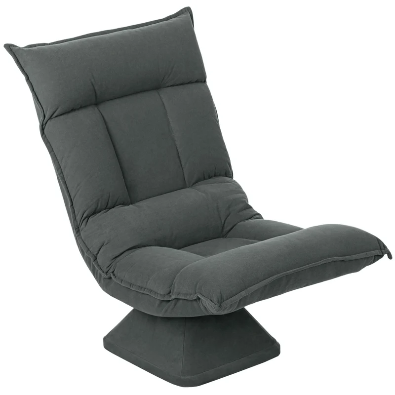 Poltrona da terra girevole a 360° in velluto grigio scuro, sedia pieghevole con schienale regolabile a 5 posizioni, 70x62x95cm