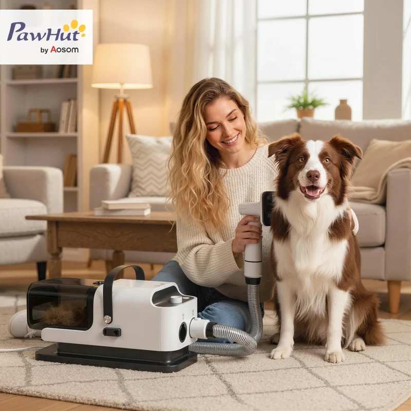 Aspirateur Poil de Chien et Séchoir 5-en-1 12kPa 50dB 1,8L Blanc