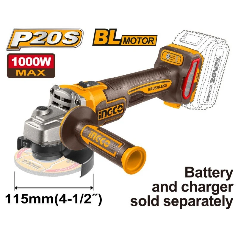 Smerigliatrice Angolare Brushless 1000W 115 mm 20V – Solo Corpo