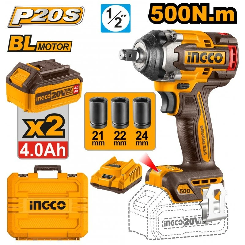 Avvitatore ad Impulsi 500 Nm Brushless 20V con 2 Batterie 4.0Ah e Valigetta