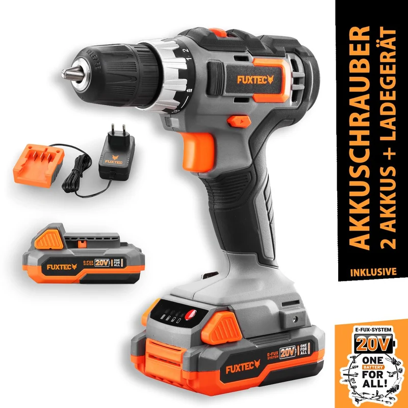 B-WARE Trapano avvitatore a batteria 20V FX-E1BS20 FUXTEC- set con 2x batterie 2ah e 1 caricatore, + valigietta