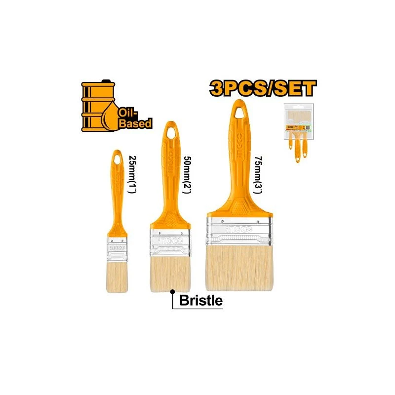Set 3 Pennelli in Setola Bionda con Manico in Plastica