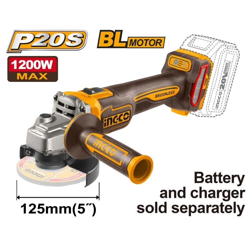 Smerigliatrice Angolare a Batteria 125 mm 1200W – Motore Brushless