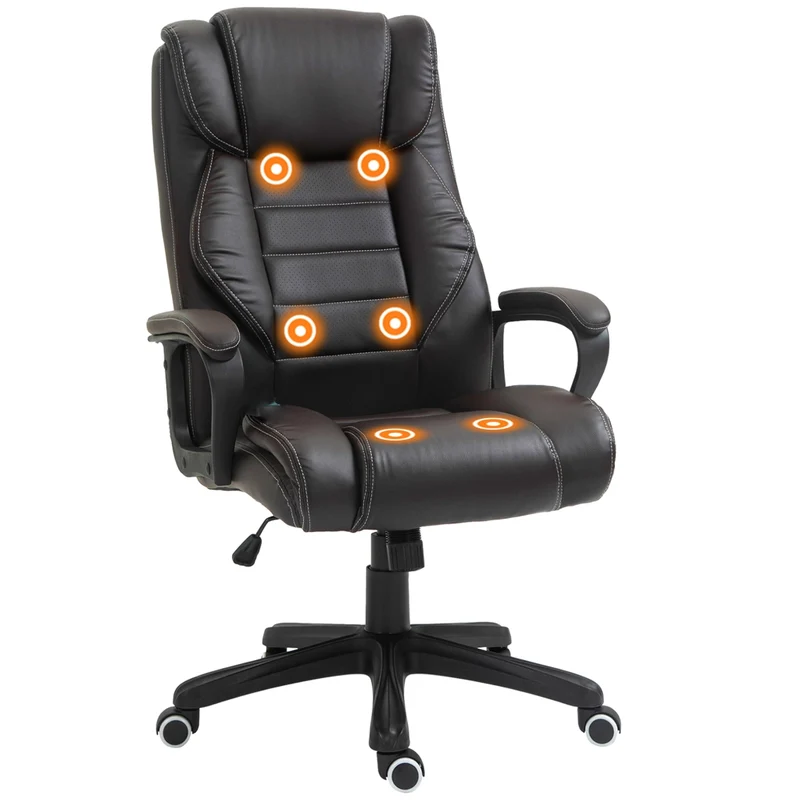 Poltrona da Ufficio Massaggiante a 6 Punti Sedia Direzionale Ergonomica in Similpelle Marrone Regolabile Girevole a 360° per Casa e Studio