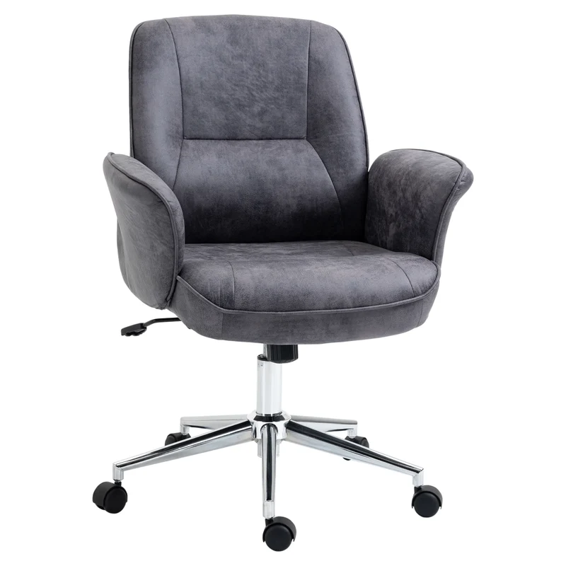 Sedia da Ufficio Ergonomica Girevole e Regolabile in Altezza, Poltrona Scrivania in Acciaio e Tessuto Grigio Scuro 65 x 70 x 106cm