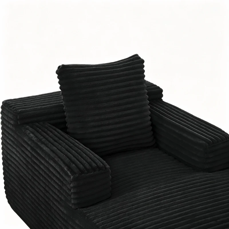 Poltrona Chaise Longue da Terra in Velluto a Coste, Divano Singolo con Molle Insacchettate Salvaspazio per Soggiorno e Camera, Carico Max 80 kg