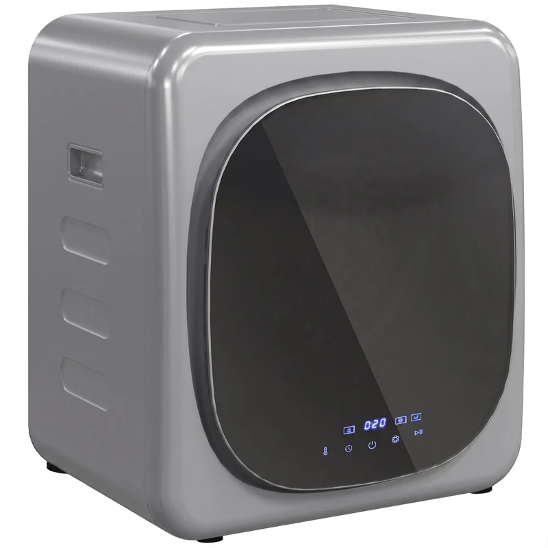Mini Asciugatrice Compatta ad Aria Carico 2.5kg Salvaspazio con Timer e Programmi, Argento 48x40x56 cm per Casa