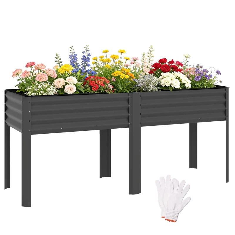 Fioriera Rialzata da Giardino per Orto in Metallo Zincato 241L con Barre di Rinforzo e Tessuto Non Tessuto 179x54x25 cm Grigio Scuro