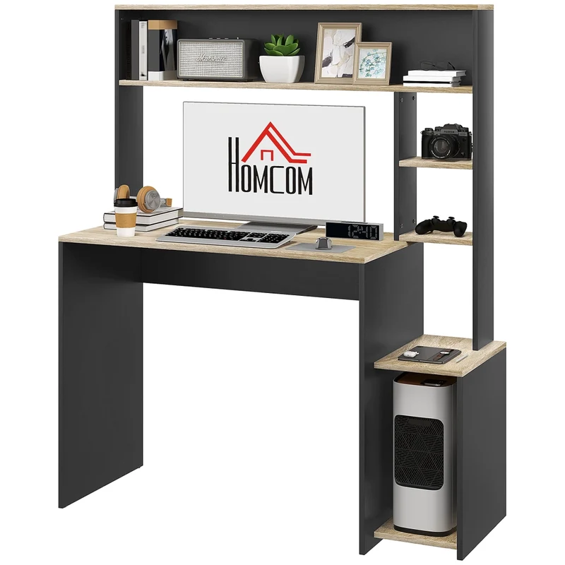 Scrivania Porta PC con Ripiani e Supporto CPU Tavolo da Lavoro Multifunzionale per Casa e Ufficio 114x45x138 cm