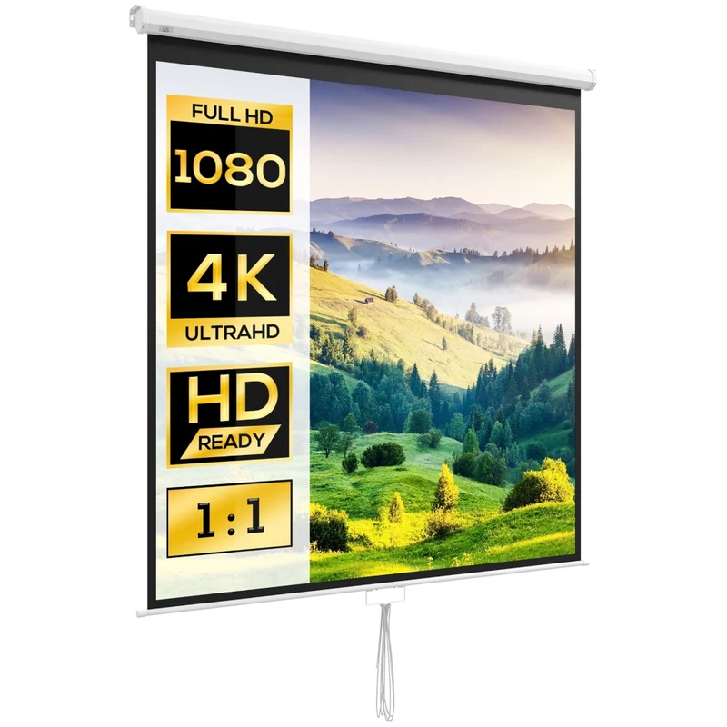 Schermo per Proiettore 99 Pollici 178 x 178 cm Formato 1:1 HD 4K Telo da Parete e Soffitto per Home Cinema Ufficio