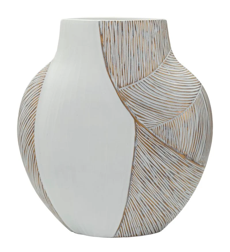 Vaso Resina Ho Chi Minh 35x13,5x37,5 cm in Resina Bianco effetto lavato
