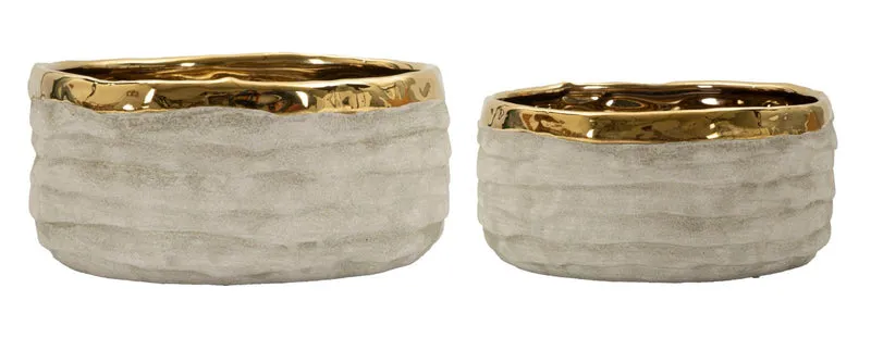 Cachepot Lima Bassi Coppia 22,5x0x10,5 cm in Ceramica Grigio e Oro