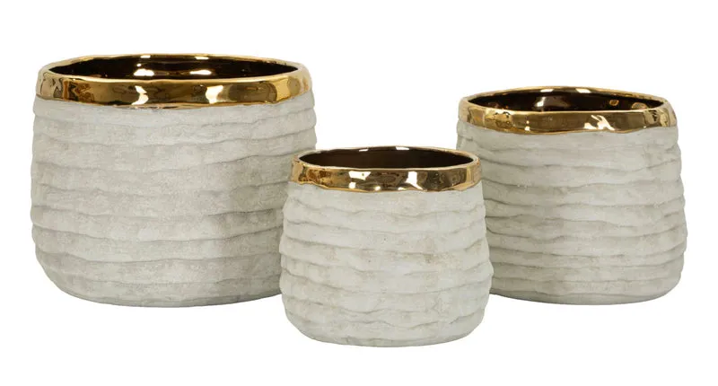 Cachepot Lima Alti Tris Ø23x17,5 cm in Ceramica Grigio e Oro