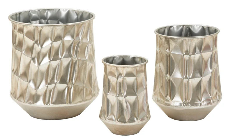 Porta Vasi Silver Set 3 Pz Ø35x38,5 cm - Ø27,5x33 cm - Ø18,5x26,5 cm in Ferro Argento