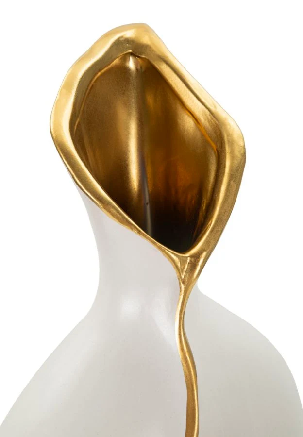 Vaso Uma 19,5x10x50 cm in Ceramica Bianco e Oro
