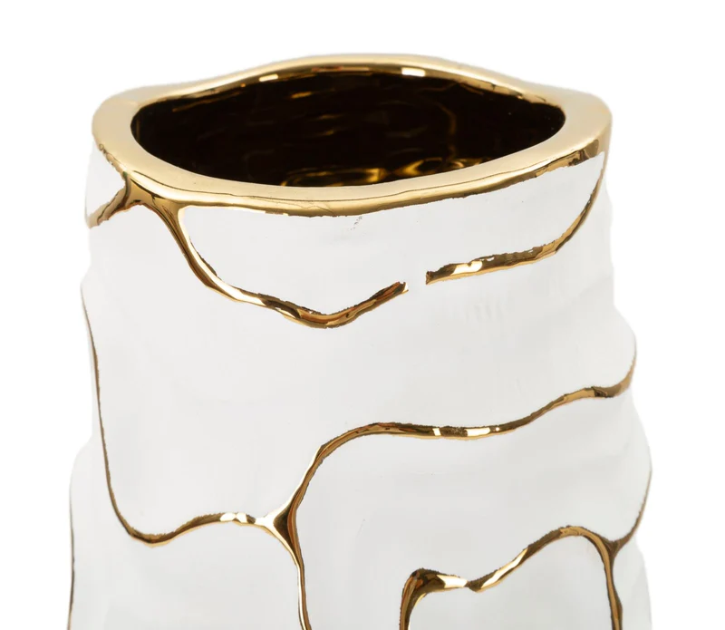 Vaso Lia Ø12x29,5 cm in Ceramica Bianco e Oro