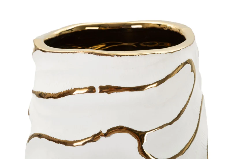 Vaso Lia Ø14,5x39,5 cm in Ceramica Bianco e Oro
