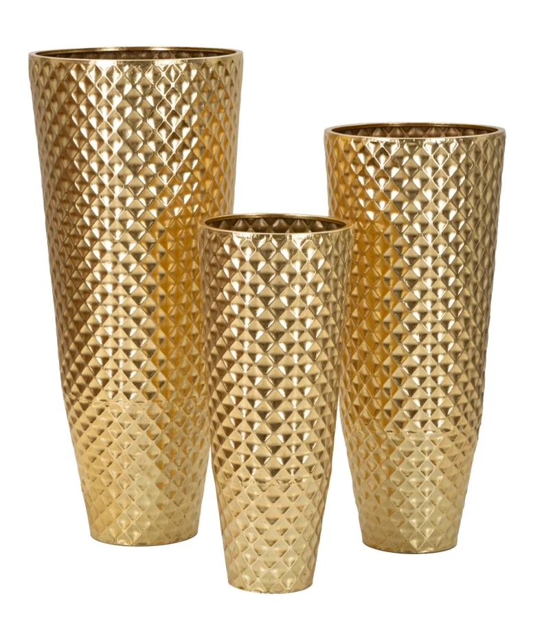 Porta Vasi Glotty Tris Ø48x110 cm - Ø40x93 cm - Ø33x77 cm in Ferro Oro