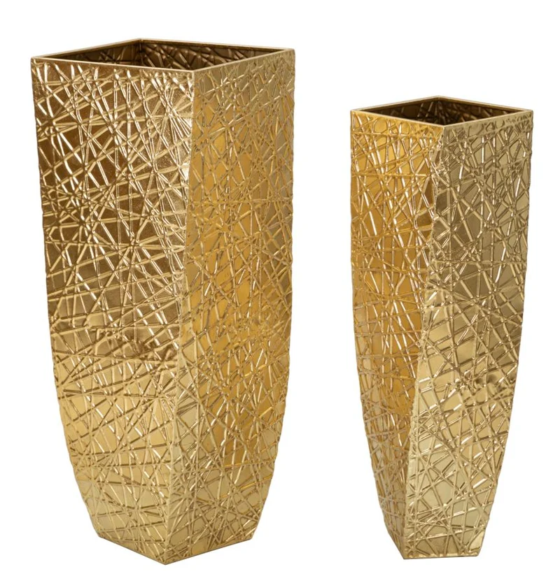 Porta Vasi Squer Coppia 34x34x90 cm - 25x25x78 cm in Ferro Oro