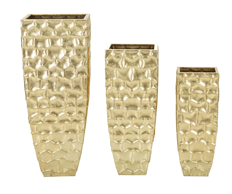 Porta Vasi Glody Tris 38x38x94 cm - 30,5x30,5x76 cm - 23x23x63 cm in Ferro Oro