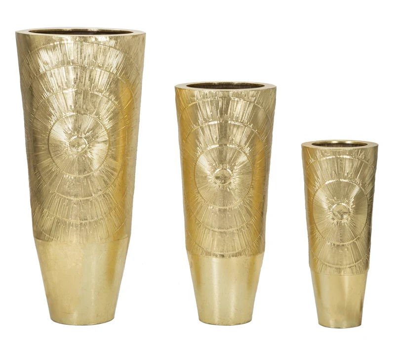 Porta Vasi Goldely Tris Ø50,8x114,9 cm - Ø40x92,7 cm - Ø29,8x70,5 cm in Ferro Oro