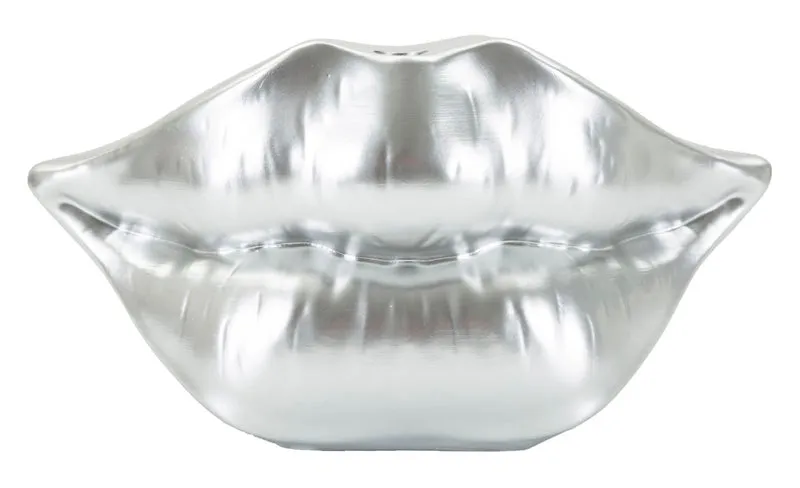 Vaso Mouth Lip Silver 23x8x12 cm in Resina Argento