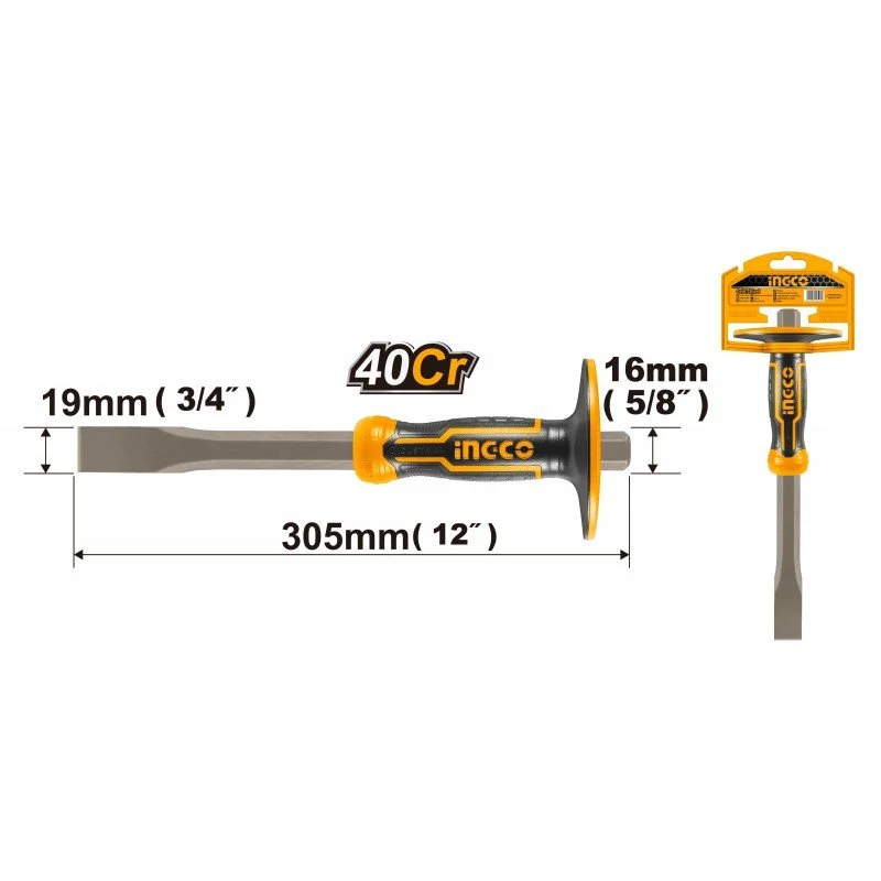 Scalpello per edilizia Ingco con paramano in gomma 19 mm 305 mm