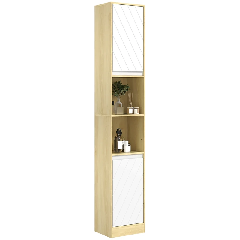 Mobile Colonna Bagno Salvaspazio in Legno con 2 Armadietti e Ripiani Rovere e Bianco 30x24x170 cm, Design Moderno e Pratico