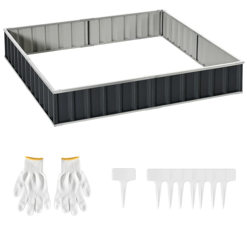 Aiuola rialzata modulabile per giardino in acciaio zincato grigio scuro, fioriera per orto senza fondo 258x90x30 cm
