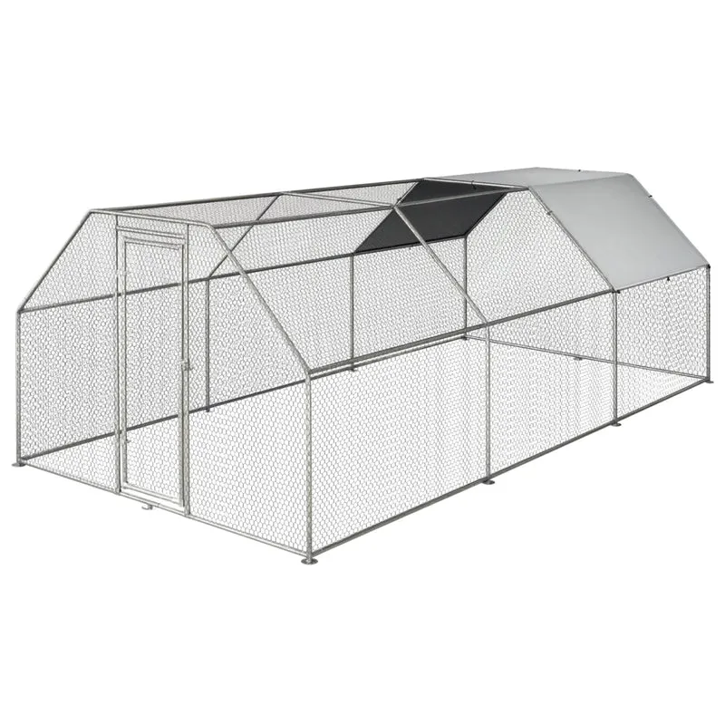 Gabbia Pollaio Recinto per Galline da Esterno in Metallo Galvanizzato con Copertura Oxford Impermeabile e Porta, 280x570x195cm