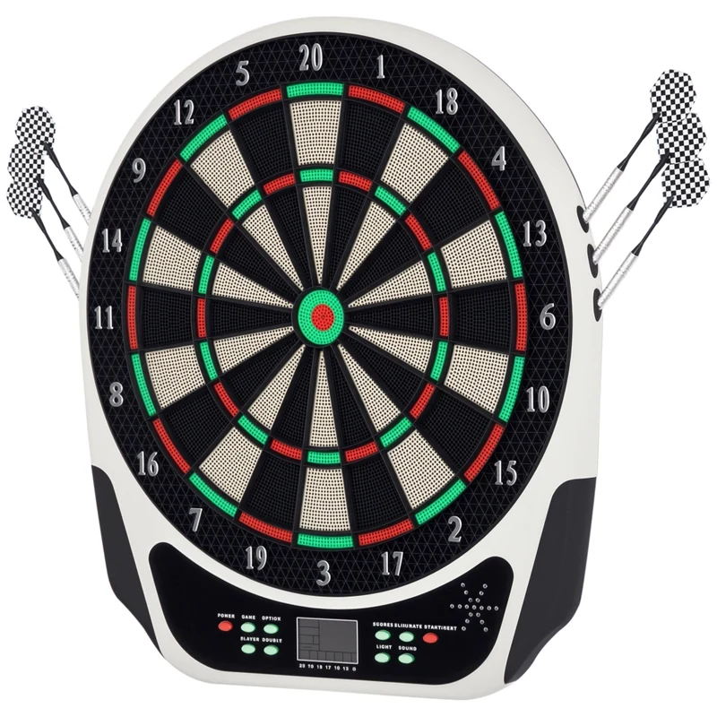 Bersaglio Freccette Elettronico in Plastica con 6 Freccette e Display, 18 Giochi Fino a 8 Giocatori per Casa, 44 x 50 x 3.2cm, Nero