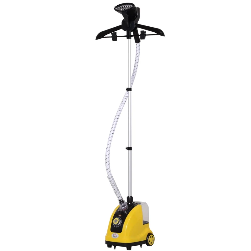 Stiratrice Verticale a Vapore 1950W da 1.4L, con Asta Estendibile e Rotelle, per Abiti e Tende, in ABS e PP, Giallo, 26x21.5x29 cm