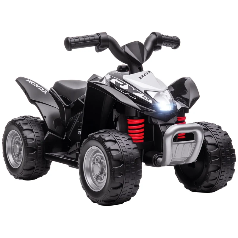 Quad Elettrico per Bambini 1,5-3 Anni Nero, Mini Quad con Fari LED e Pedale, Velocità 2,8 km/h, 65,5 x 38,5 x 43,5 cm