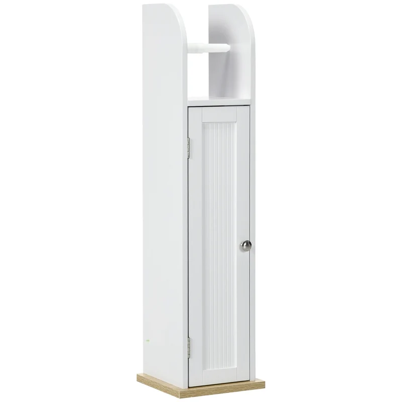 Mobiletto da Bagno Portarotolo Carta Igienica con Armadietto e Ripiani Regolabili Salvaspazio 20 x 20 x 80 cm Bianco